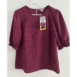 NEW Ted Baker Women's Fuchsia Jacquard Puff Sleeve Blouse feminine girly small